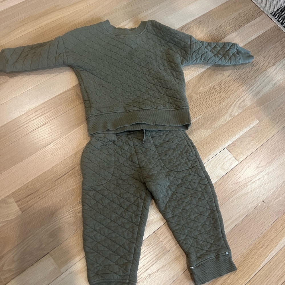 Hanna Andersson Quilted Olive Green Toddler Sweatshirt and Pants Set